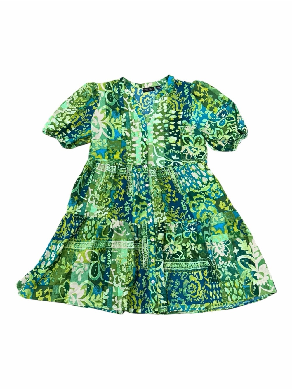 Susan Graver Weekend Printed Green Floral St. Tropez Button Down Dress M
